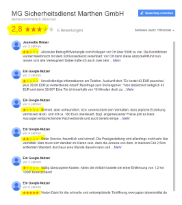 Die Google Bewertung durch Nutzersterne ist nicht verständlich.
